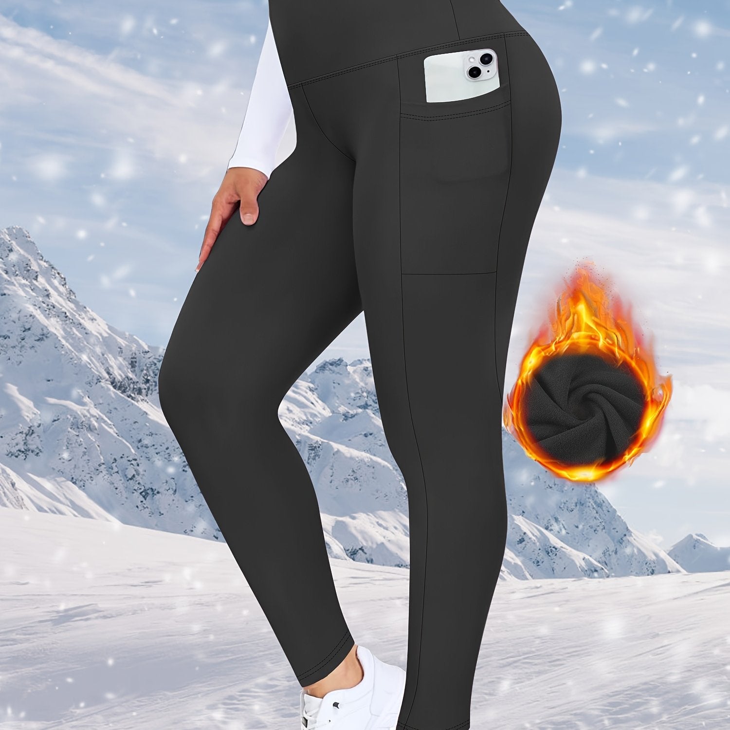 Women's Plus Size Fleece-Lined High-Waist Leggings with Pockets