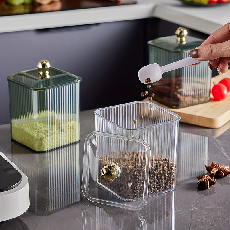 Airtight Stainless Steel Kitchen Storage Jar with Spoon for Coffee Sugar Tea Salt Candy Spices