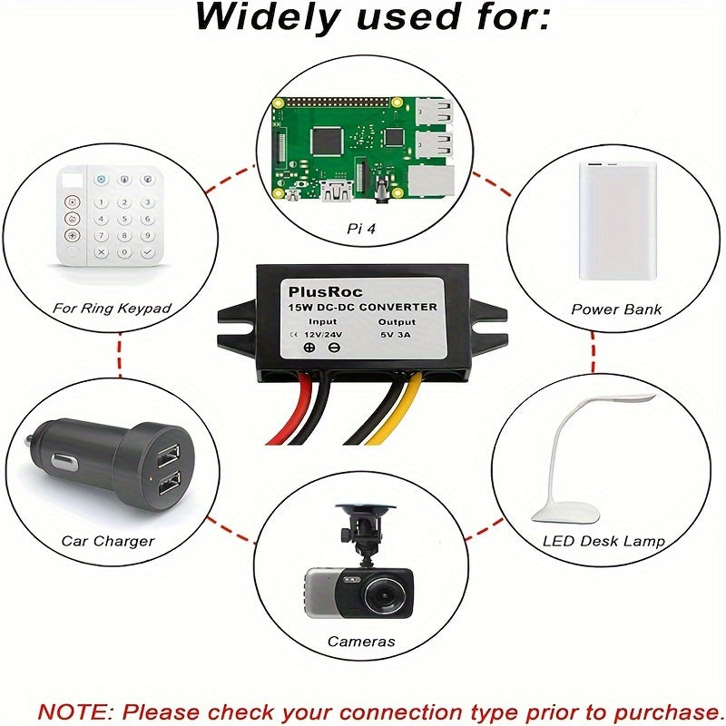 Adaptador de corriente USB Type-C de 12V/24V a 5V para Raspberry Pi, teléfonos móviles y coches