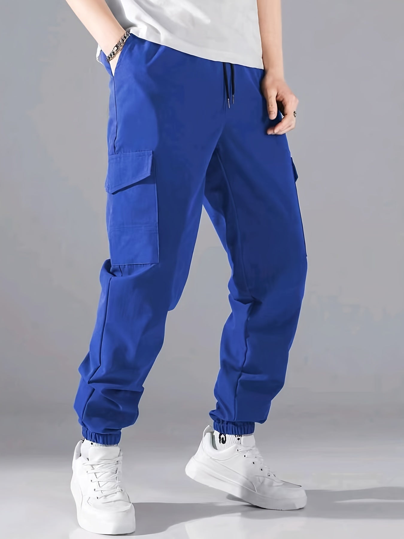 Men's All-Season Solid Color Polyester Joggers with Pockets Regular Fit