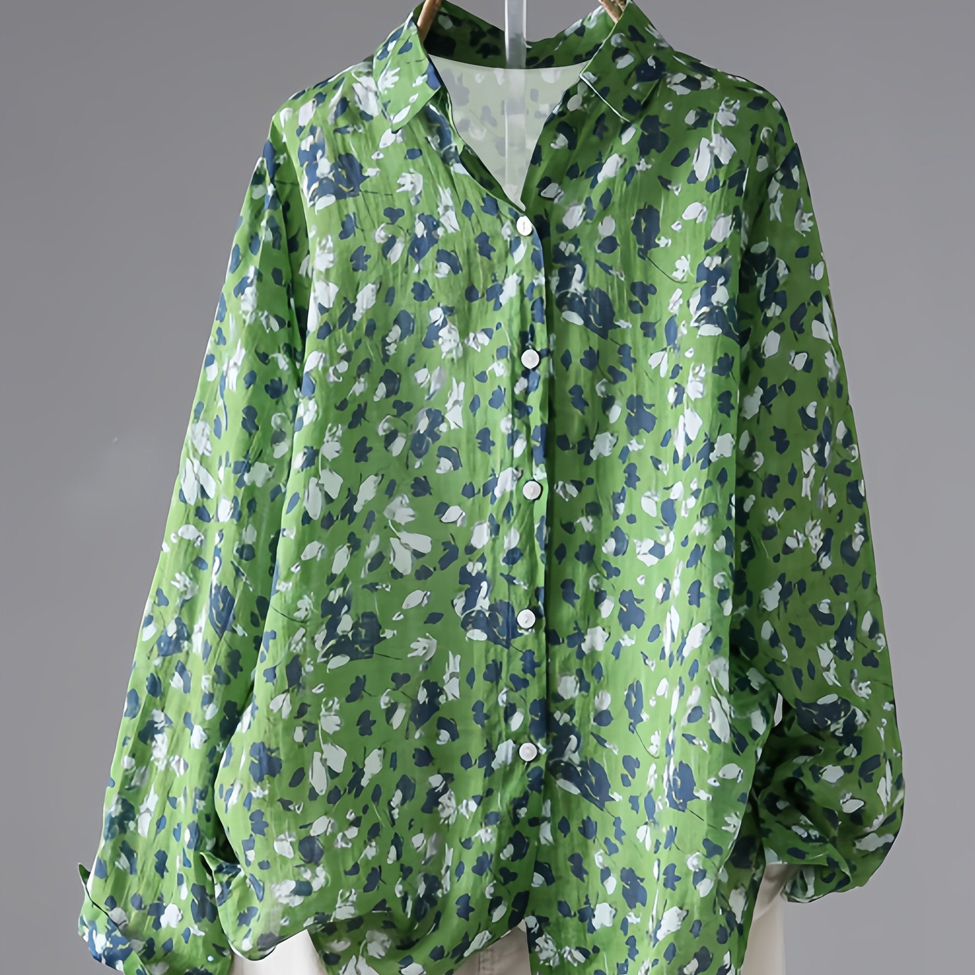 Women's Large Size Printed Long Sleeve Shirt Casual Fashion Elegant