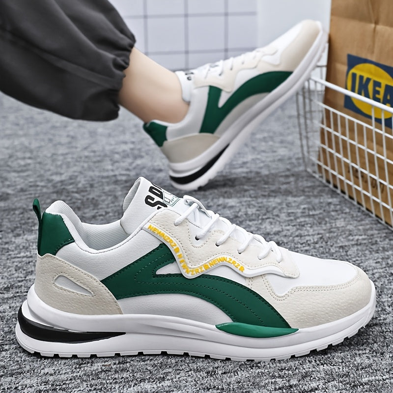 Men's Casual Sneakers Low Top Lace-Up Sports Street Style Solid Color Stripes PU Upper