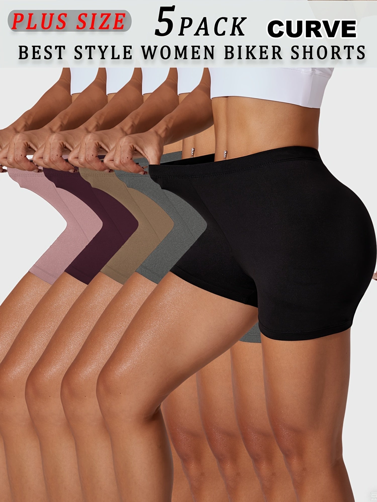 Женские шорты-байкеры с высокой талией для полных, 5 шт., контроль живота, тренировка