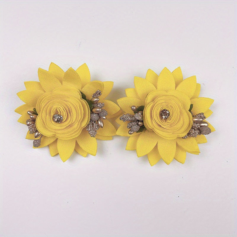 Women's 3D Floral Shoe Clips Detachable Black Polyester Shoe Accessories Pair