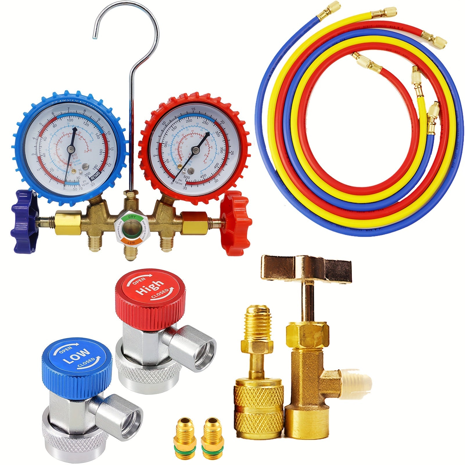 Manifold Gauge Set with Hose and Hook for Air Conditioning Refrigerant R404A R12 R22 R134A