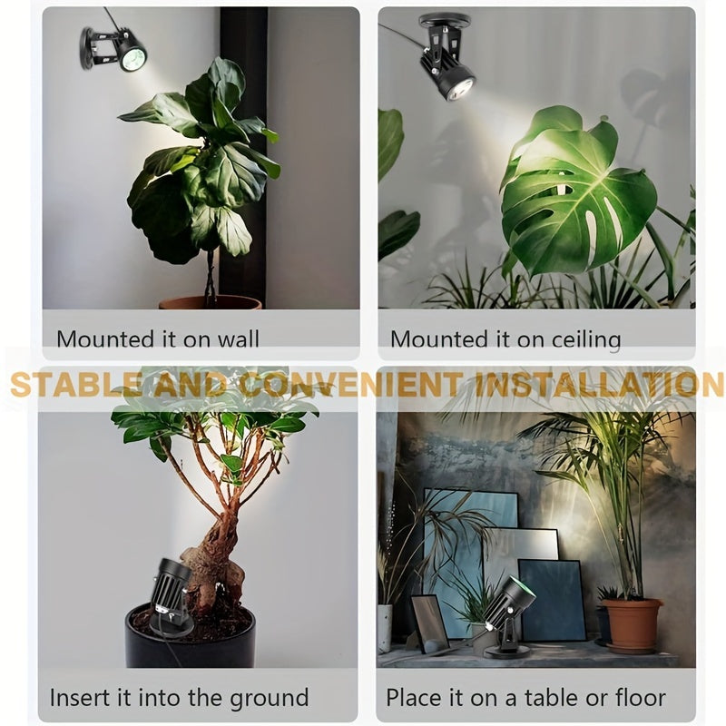 O'simliklar va san'at asarlari uchun sozlanadigan rang harorati, dimmer funksiyasi va timerga ega 5W LED ichki uplightlarning ikki to'plami.