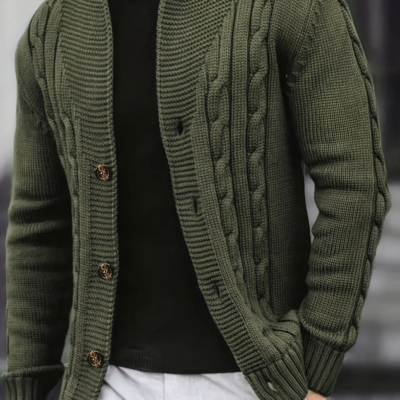 Men's V-Neck Knitted Cardigan Solid Color Acrylic Casual Autumn Winter Top