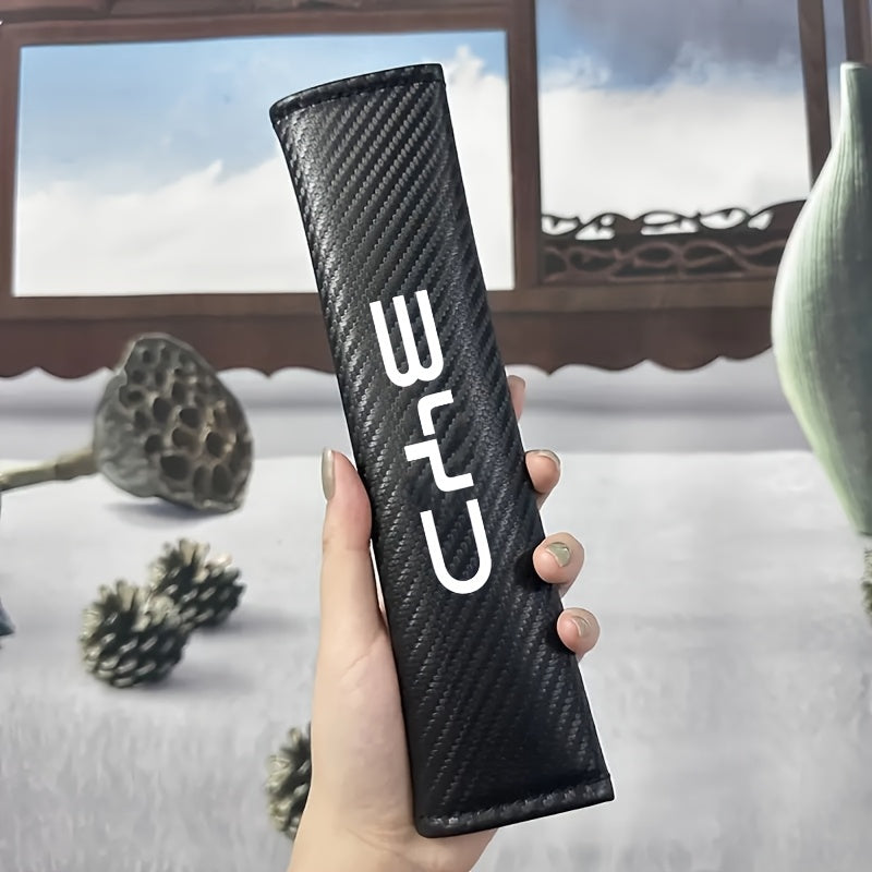 2 Pcs Car Seat Belt Shoulder Pads PU Leather Carbon Fiber Style Cushion for Comfort