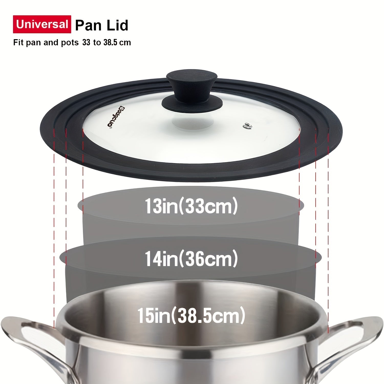Universal Pot Lid 33.02-38.1cm Tempered Glass Silicone Rim Cookware