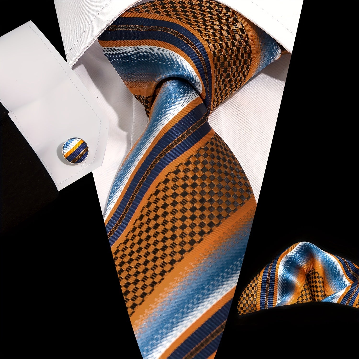 Men's Formal Accessories Set Necktie Pocket Square Cufflinks for Weddings and Business