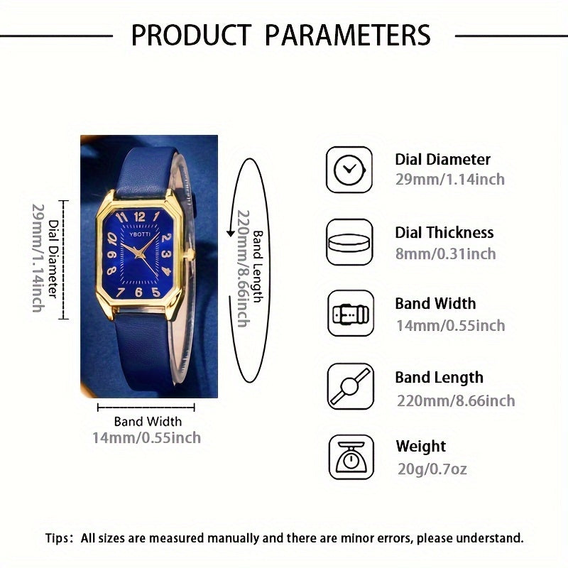 Set of 5 Women's Retro Rectangle Quartz Watches with Leather Bands and Jewelry Gift