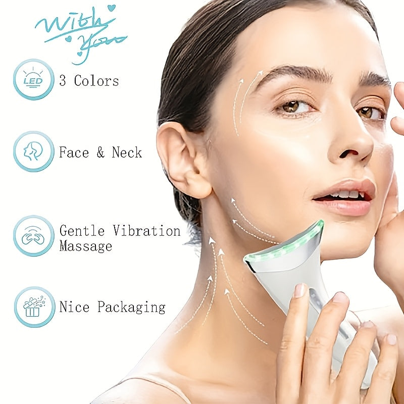 Массажер для шеи и лица с функцией 3-в-1, перезаряжаемый через USB, с режимами нагрева, вибрации и для лба. Работает на литиевой батарее, идеально подходит в качестве подарка для женщин.