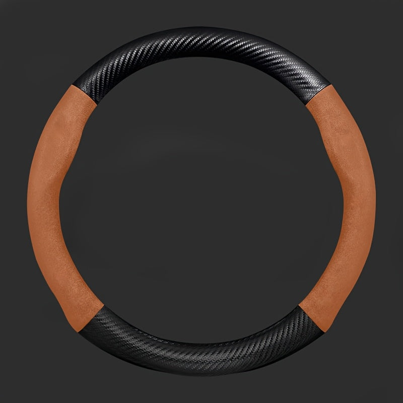 Velvet Carbon Fiber Texture Steering Wheel Cover 15-Inch Non-Slip Sport