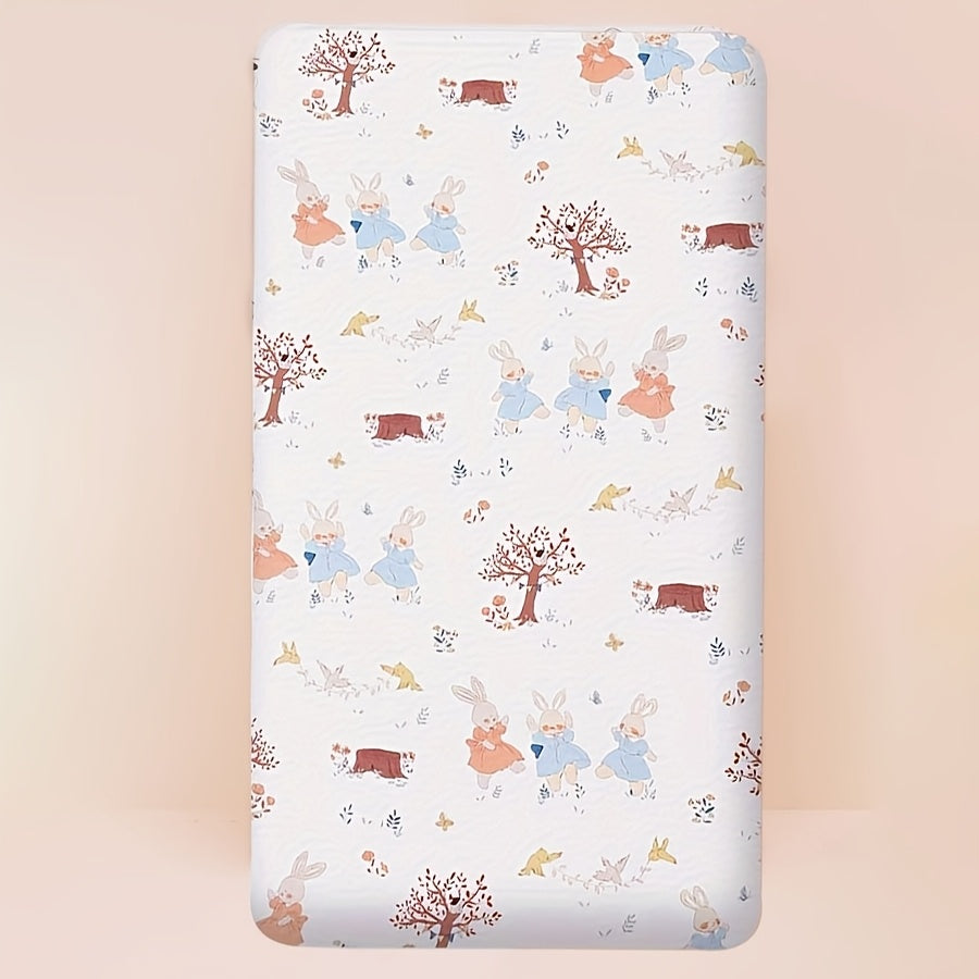 Sábana de tela de punto suave para cuna para recién nacidos y niños pequeños con estampado de animales, no impermeable, lavable a máquina