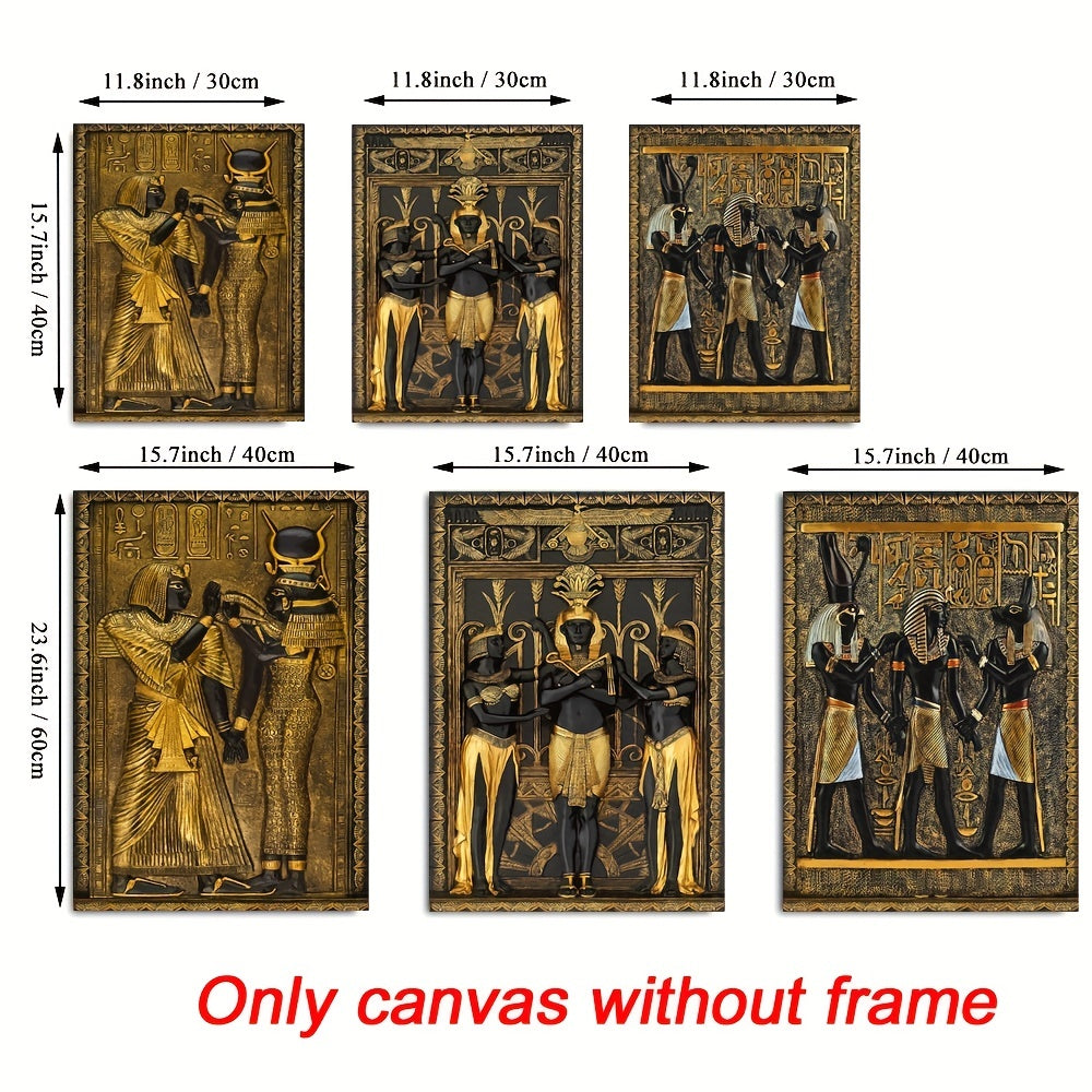 Vintage Egyptian Wall Art Set 3 Pieces Canvas Prints Frameless Retro Decor for Living Room Bedroom Home Office