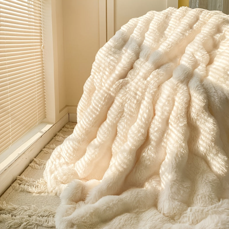 Faux Fur Blanket Thickened Plush Solid Color for Bed Office Air Conditioning