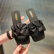 Women's Ruched Band Flat Slides Casual Open Toe Non Slip Shoes