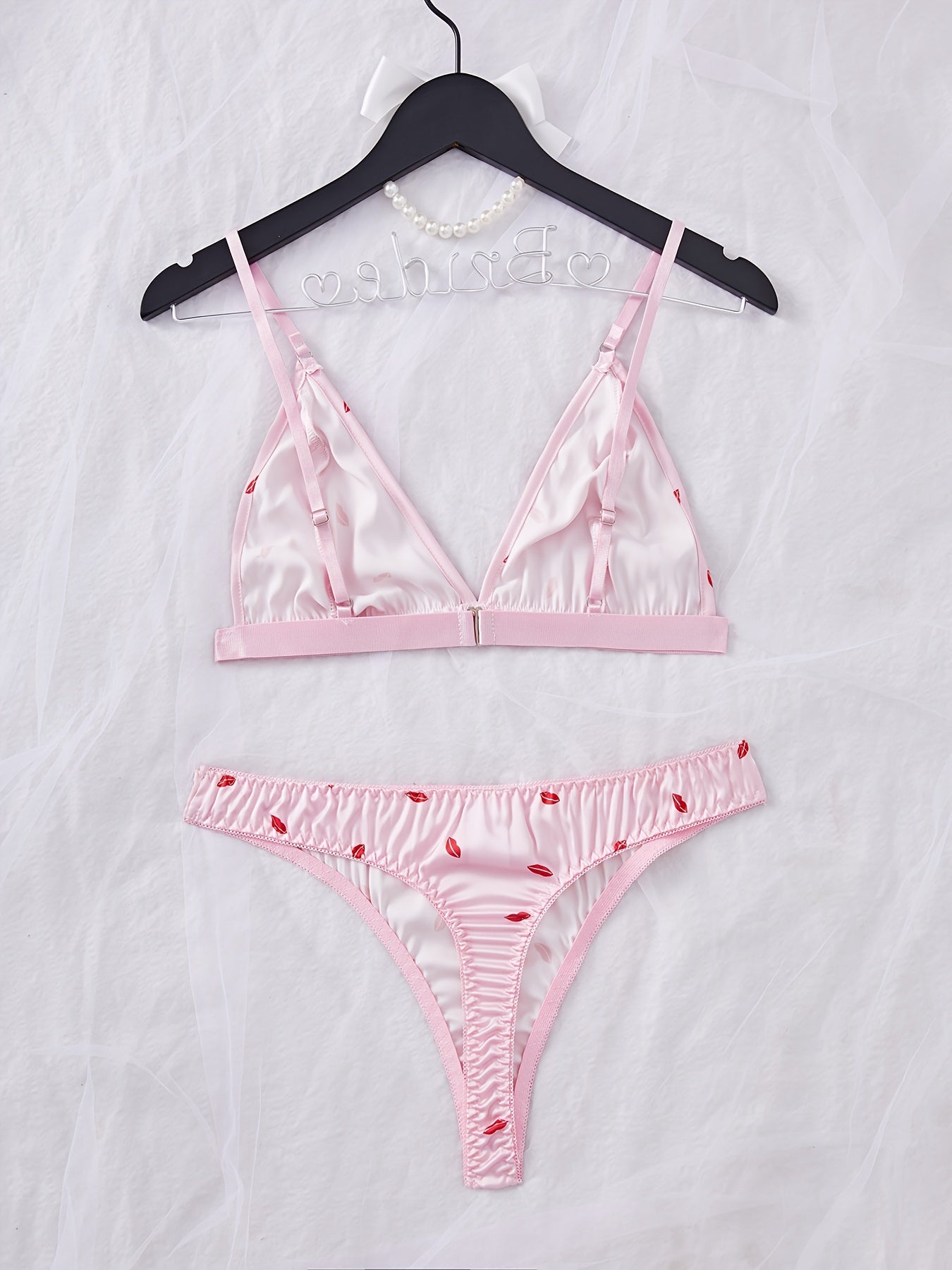 Pink Satin Lingerie Set for Women Sexy Bra and Panties Comfortable Stretch Fabric