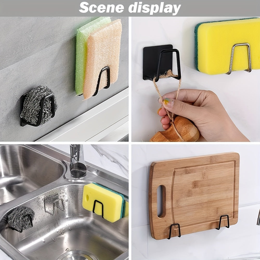 Organizador de fregadero de acero inoxidable con soporte para esponja y ganchos de utilidad
