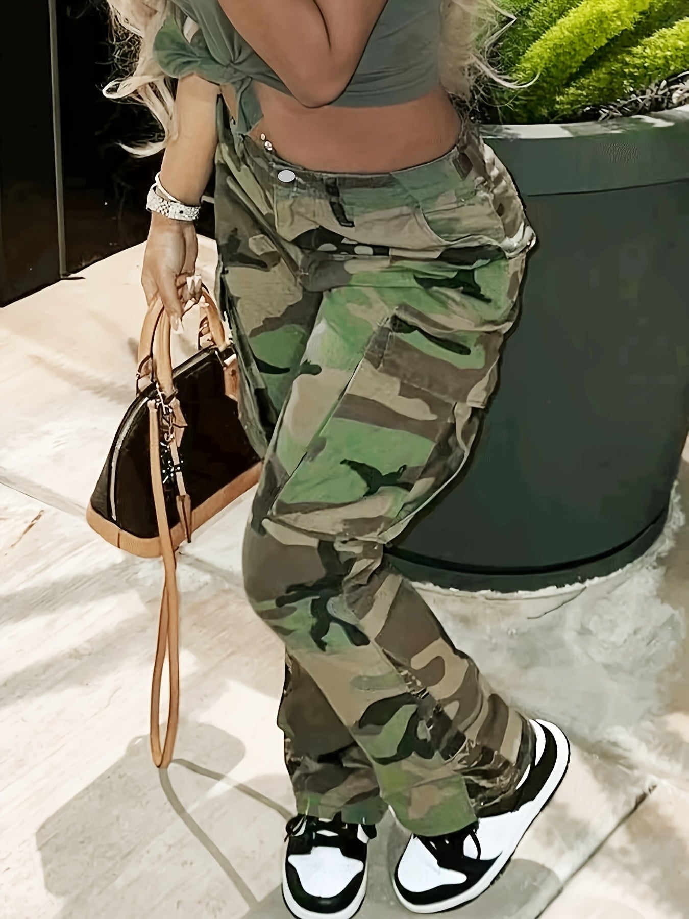 Women's Plus Size Camouflage Cargo Pants Stretchy Straight Leg Trousers