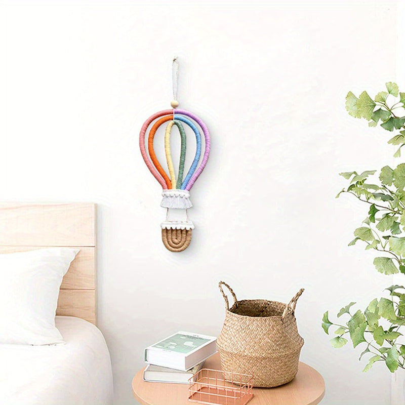Nordic Style Hanging Wall Decor Ornament Woven Rainbow Hot Air Balloon for Wall Art