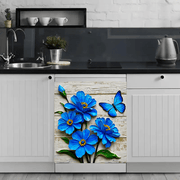 Blue Floral Butterfly Waterproof Vinyl Decal Sticker for Kitchen Appliances