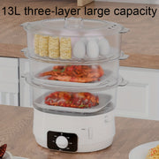 3-tier transparent steamer 13L capacity detachable pot 800W energy-saving