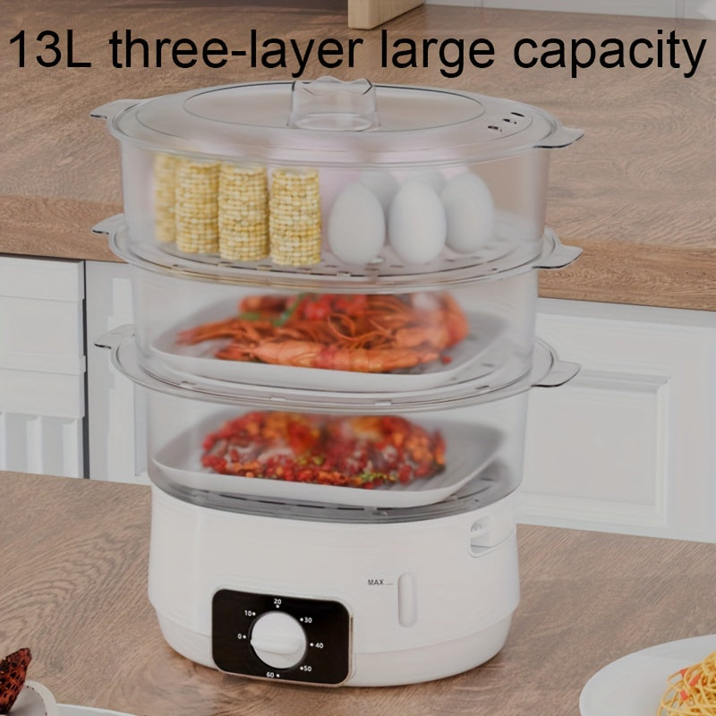 3-tier transparent steamer 13L capacity detachable pot 800W energy-saving
