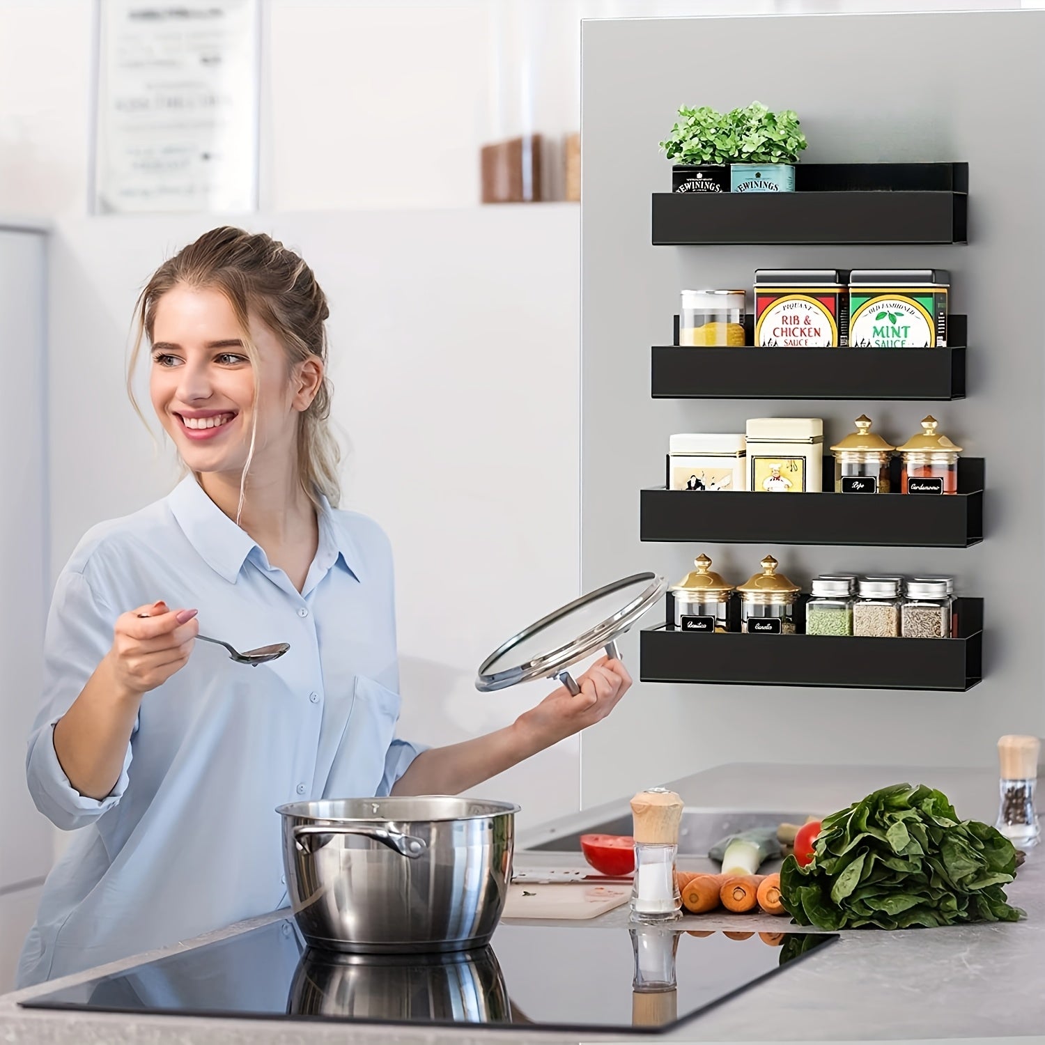 Magnetic Wall-Mounted Storage Rack No-Drill Modern Kitchen Bathroom Laundry