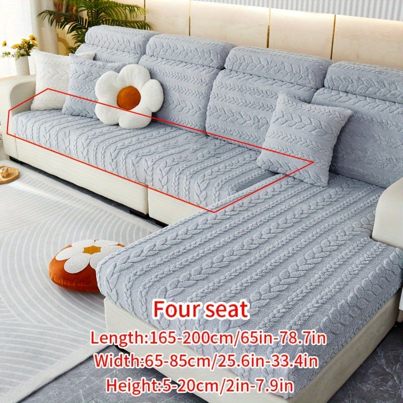 Wheat Sheaf Pattern Plush Sofa Cover Elastic Fit for 1-4 Seater Non-Slip Machine Washable