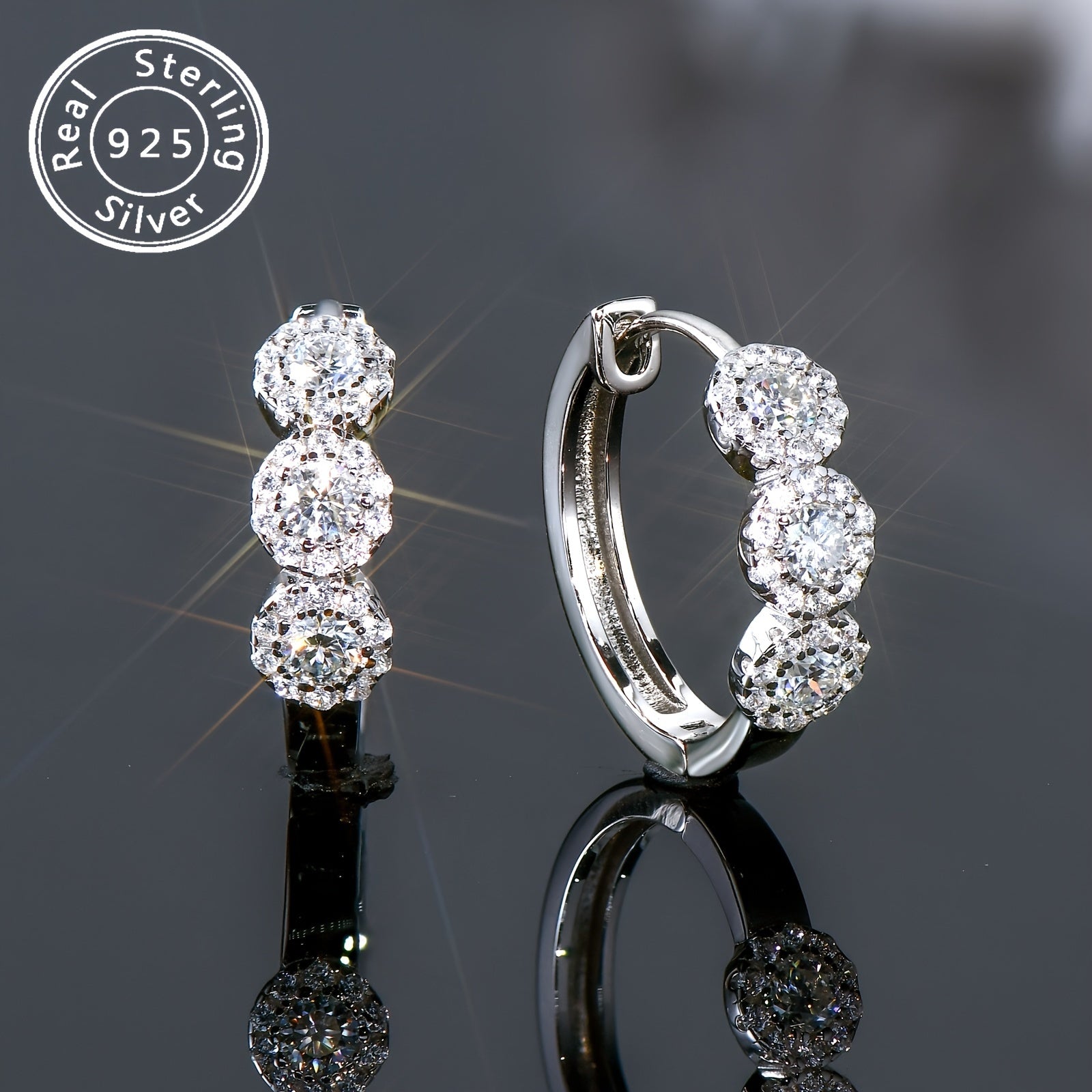Sterling Silver Hoop Earrings with Moissanite and Zirconia 14K Gold Plated for Women