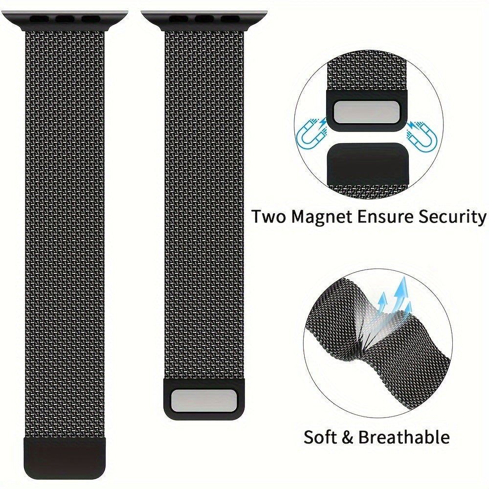 Unisex Stainless Steel Mesh Loop Magnetic Clasp Watch Band for Apple Watch Series 1-9 Ultra 2 SE 38mm 40mm 41mm 42mm 44mm 45mm 49mm