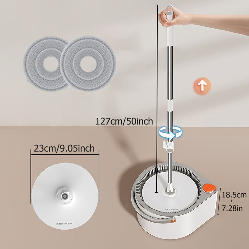 Spin Mop and Bucket Set with 2 Microfiber Pads for Wet and Dry Floor Cleaning