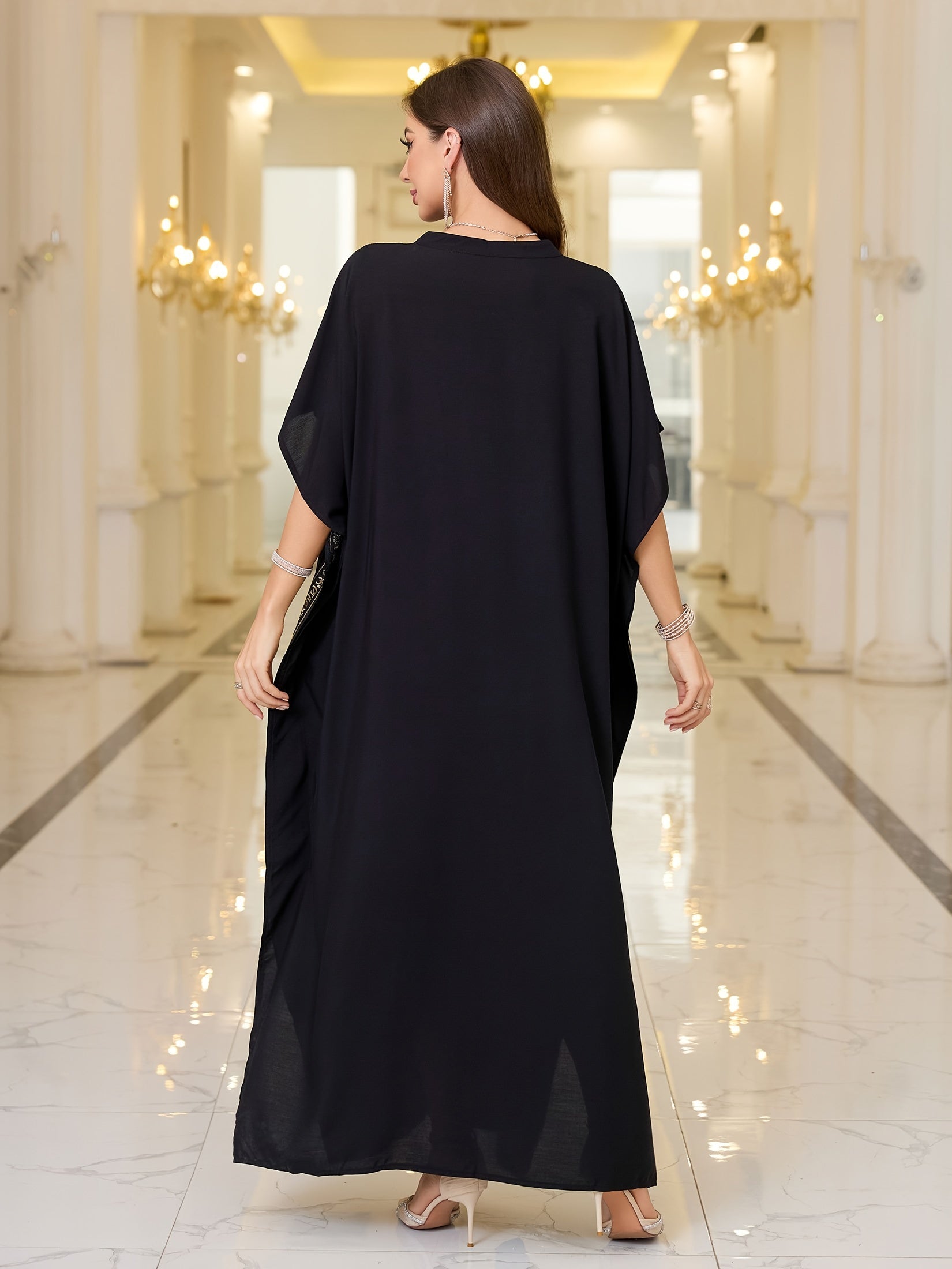 Plus Size Embroidered Loose Kaftan Dress, Batwing Sleeve, Casual Summer Wear