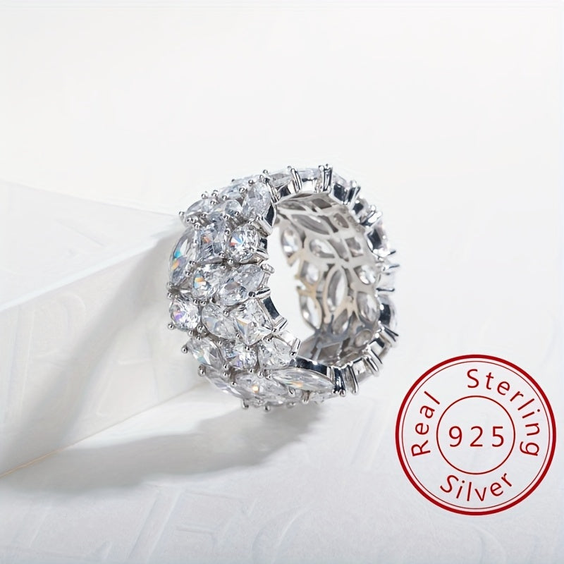 Sterling Silver Engagement Ring 15.8ct Zirconia Wide Band Wedding Jewelry