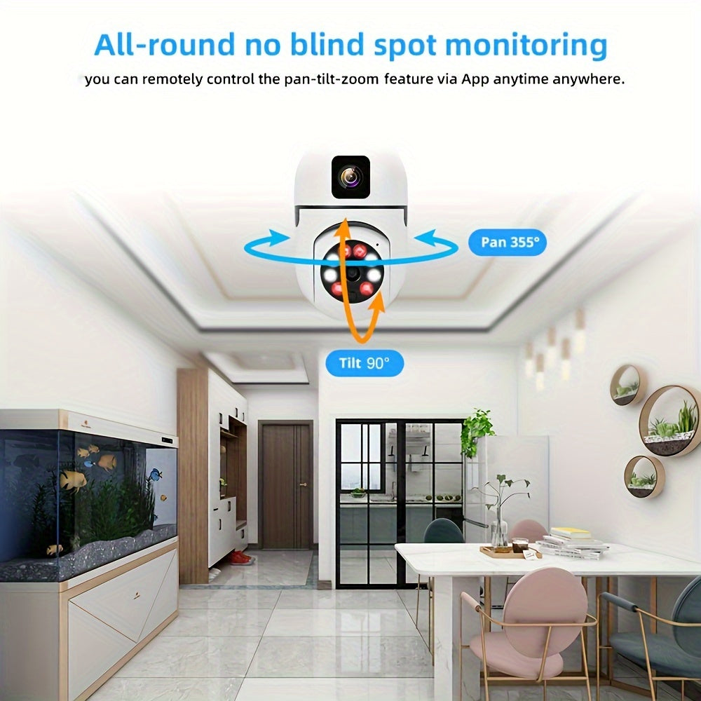 Smart Home PTZ Security Camera Hard-Wired Outdoor Indoor Surveillance Dual Lenses Motion Detection Two-Way Audio Cloud Storage