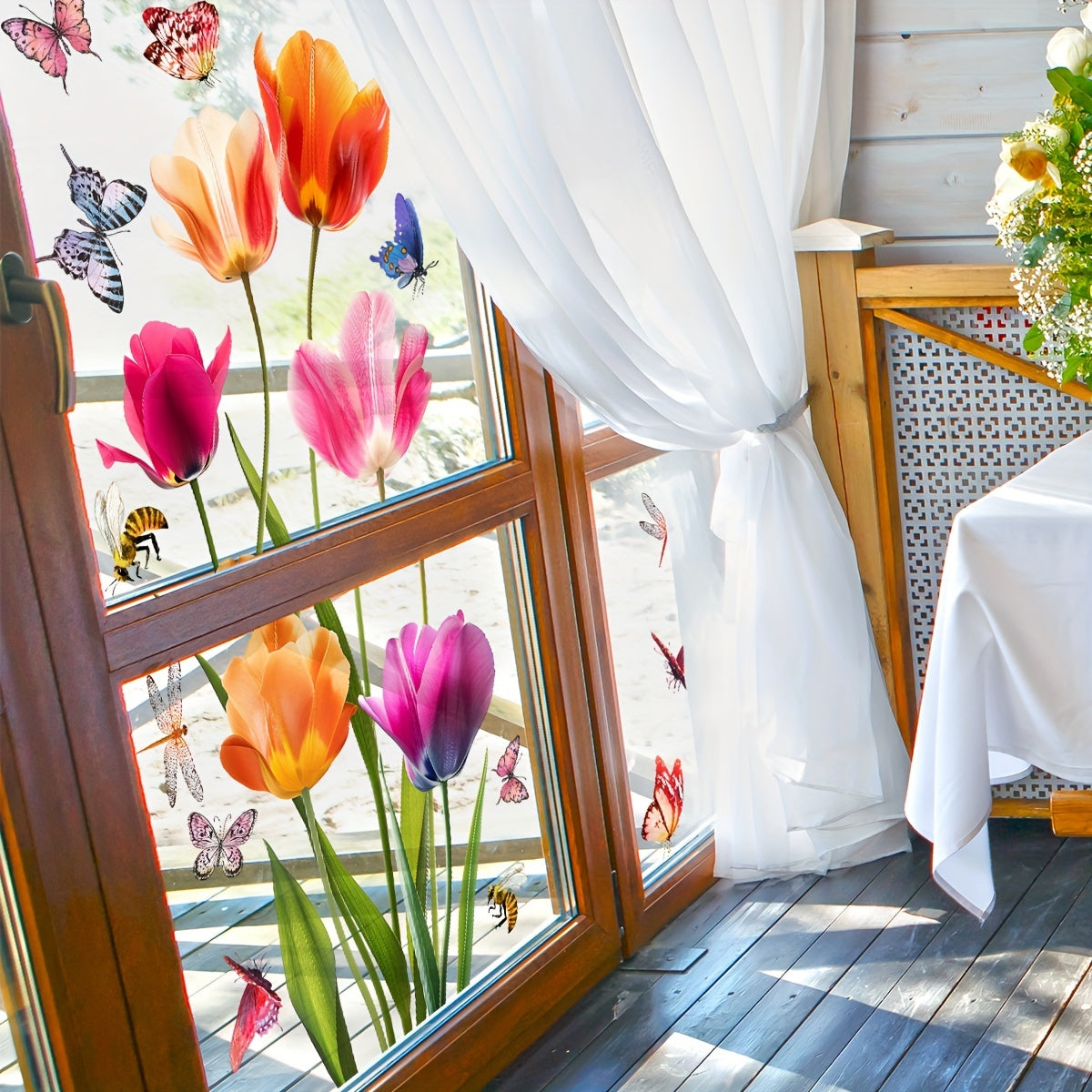 Vibrant Tulip Window Cling Dual-Sided Electrostatic Glass Decal for Home Office Decor