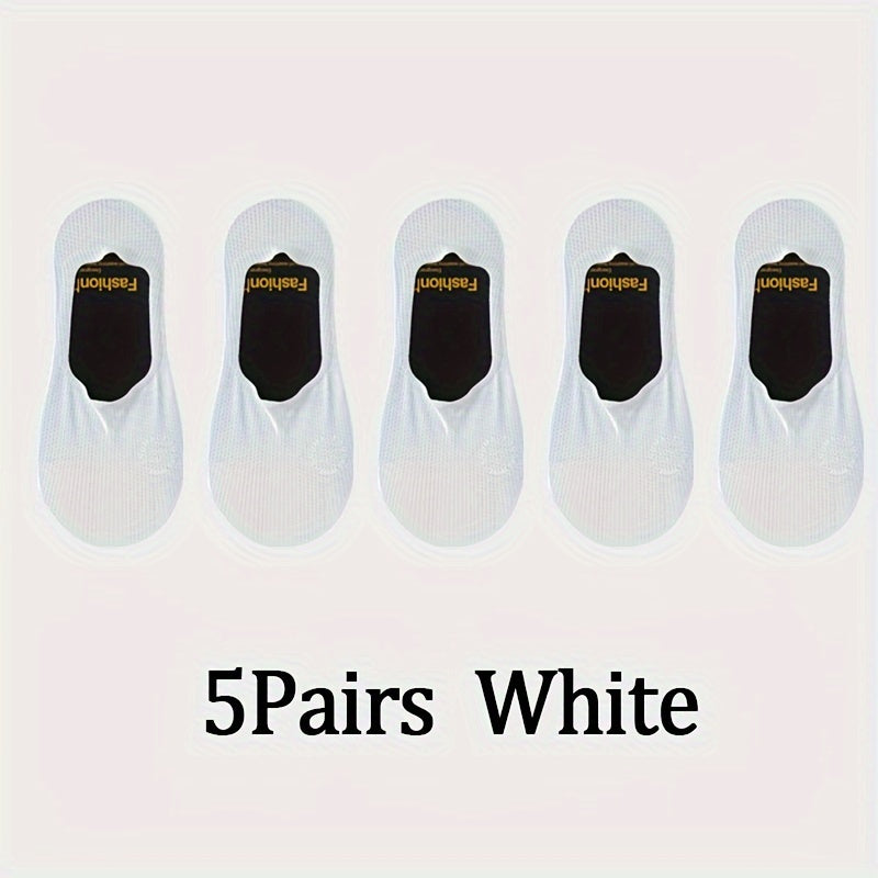 Men's Summer Breathable Mesh Boat Socks Pack of 5 Non-Slip Casual Sports Nylon Spandex