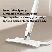Butterfly Mop with Twisting Mechanism, Reinforced Rod, One-Click Replacement