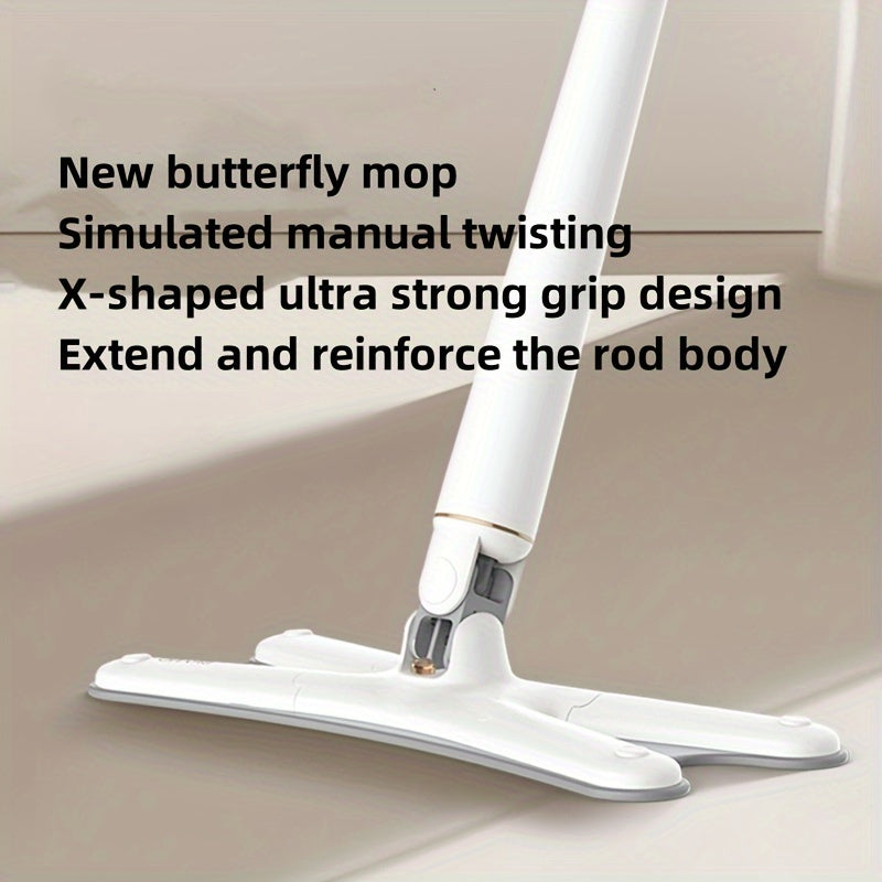 Butterfly Mop with Twisting Mechanism, Reinforced Rod, One-Click Replacement