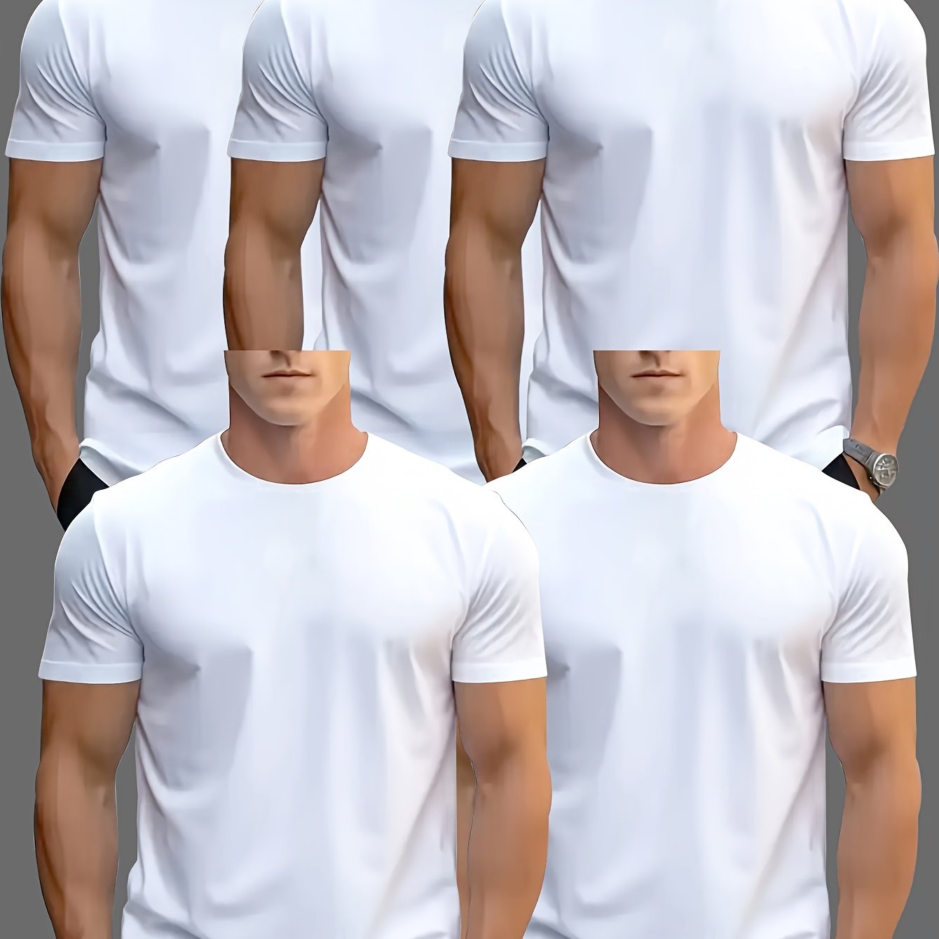 5-Pack Men's Casual Solid Color Short Sleeve Crew Neck T-Shirts Lightweight Polyester Knit Regular Fit for Spring Summer