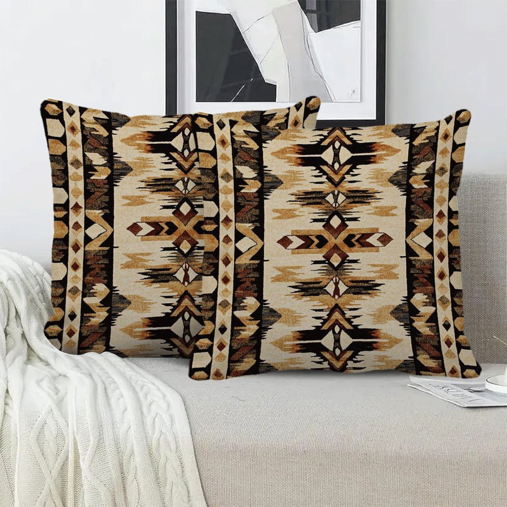 Set of 2 Native American-Inspired Flannel Pillow Covers 45.72cm Zippered Cushion Cases for Couch Bed Car