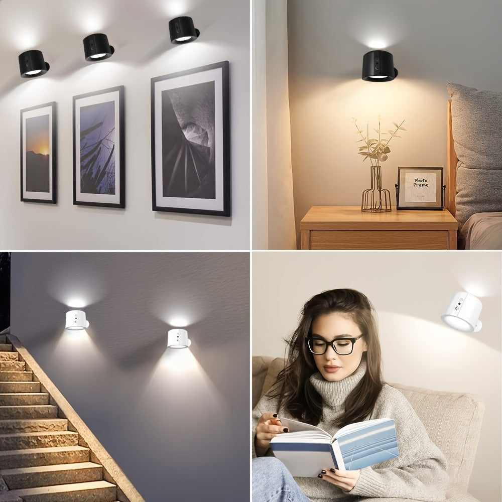 2-Pack Dimmable LED Wall Sconces with Touch Control Magnetic Ball 360° Rotation USB Rechargeable