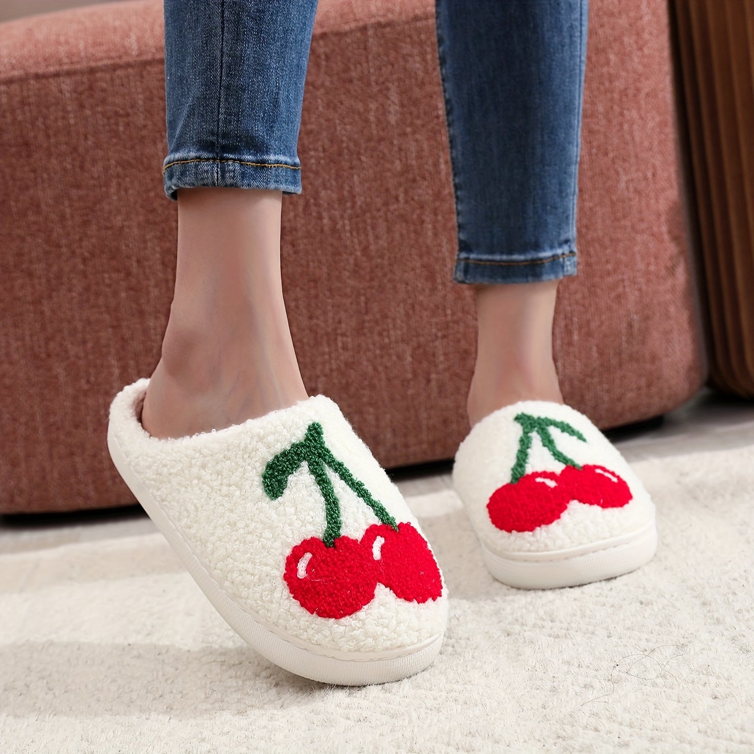 Women's Fruit Plush Slippers Warm Thick Sole Cozy Indoor Shoes