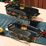 Ceramic Casserole Dish Set with Lids and Iron Stand for Holiday Cooking