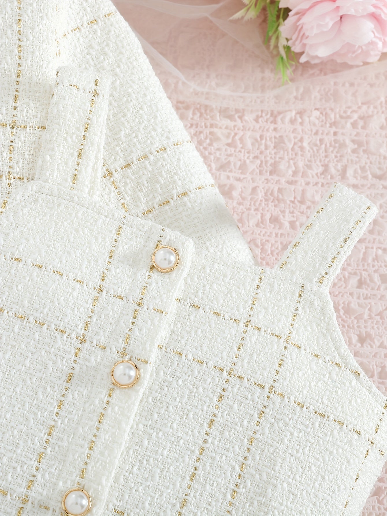 Girls Plaid Two-Piece Set with Collar Jacket and Suspender Dress for Formal and Party Wear