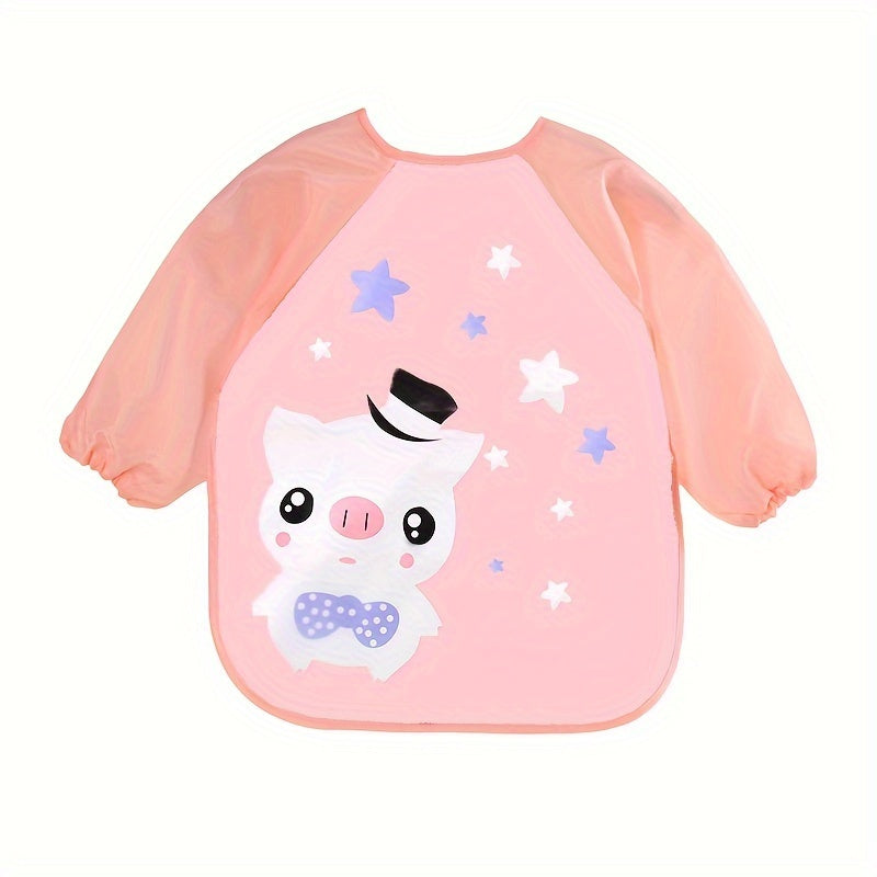 Delantal reversible de manga larga resistente al agua con estampado de dibujos animados para comer sin ensuciarse