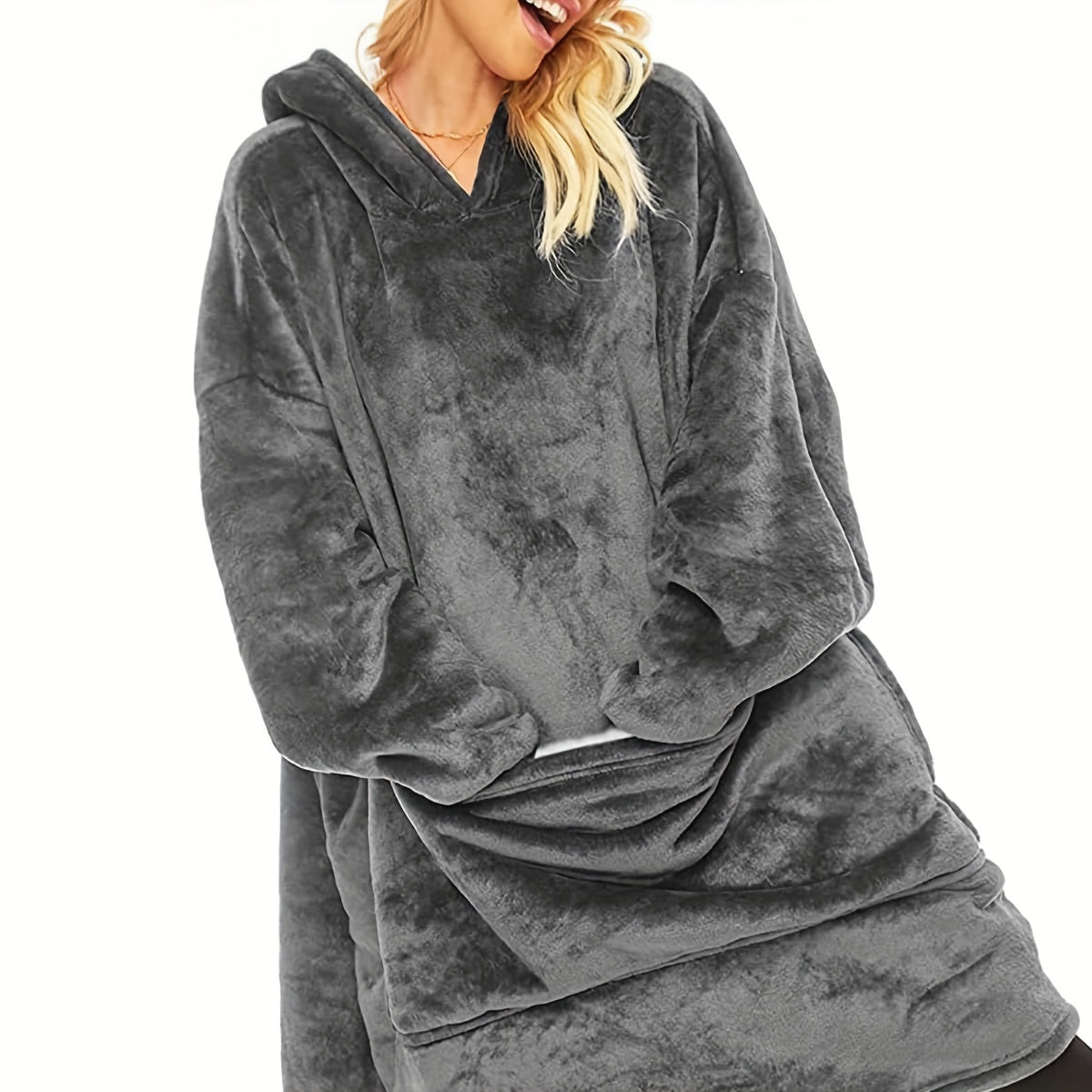 Adult Hooded Blanket with Sleeves Fleece Wearable Blanket Cozy and Comfortable