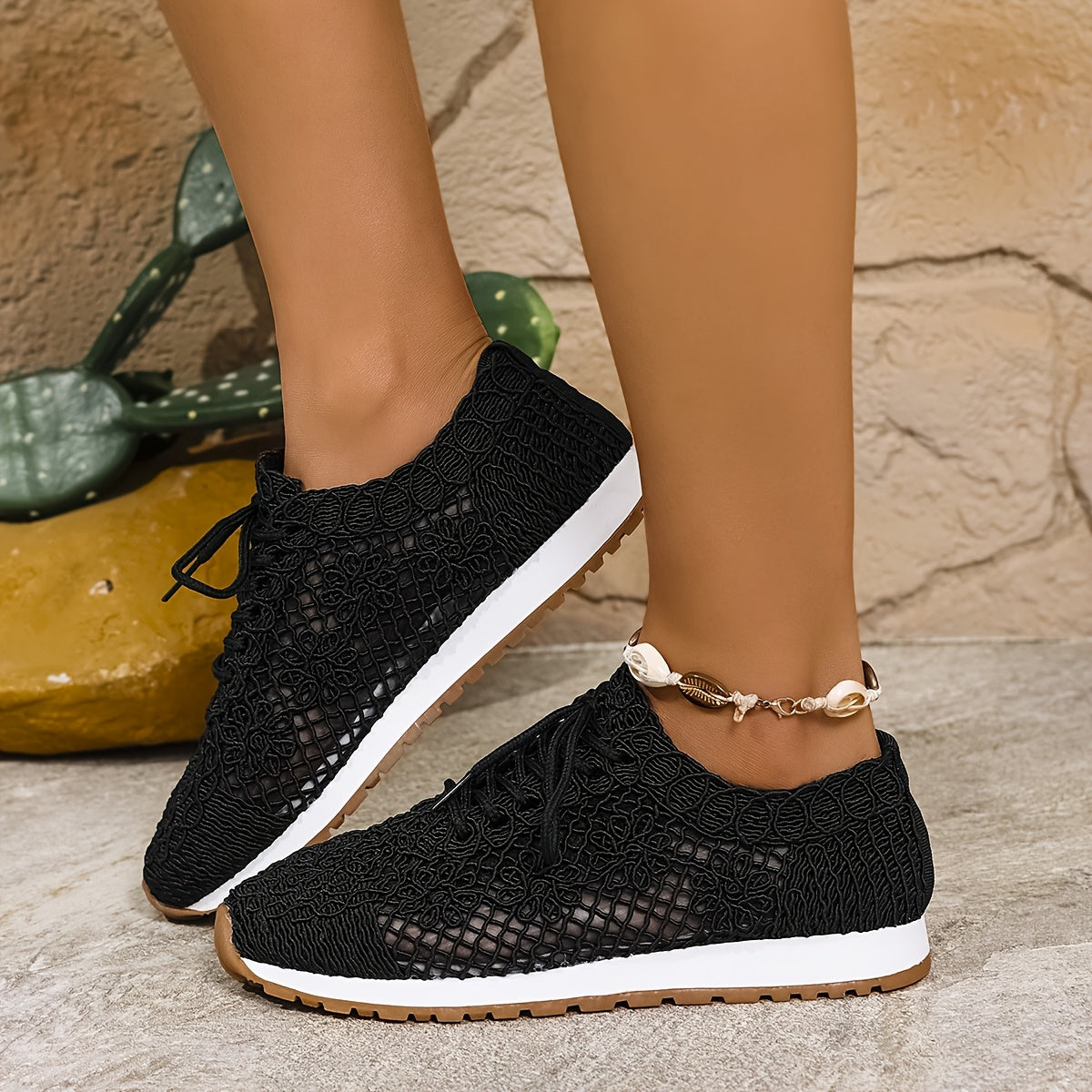 Women’s Summer Mesh Casual Shoes Breathable Fabric Rubber Sole Solid Color
