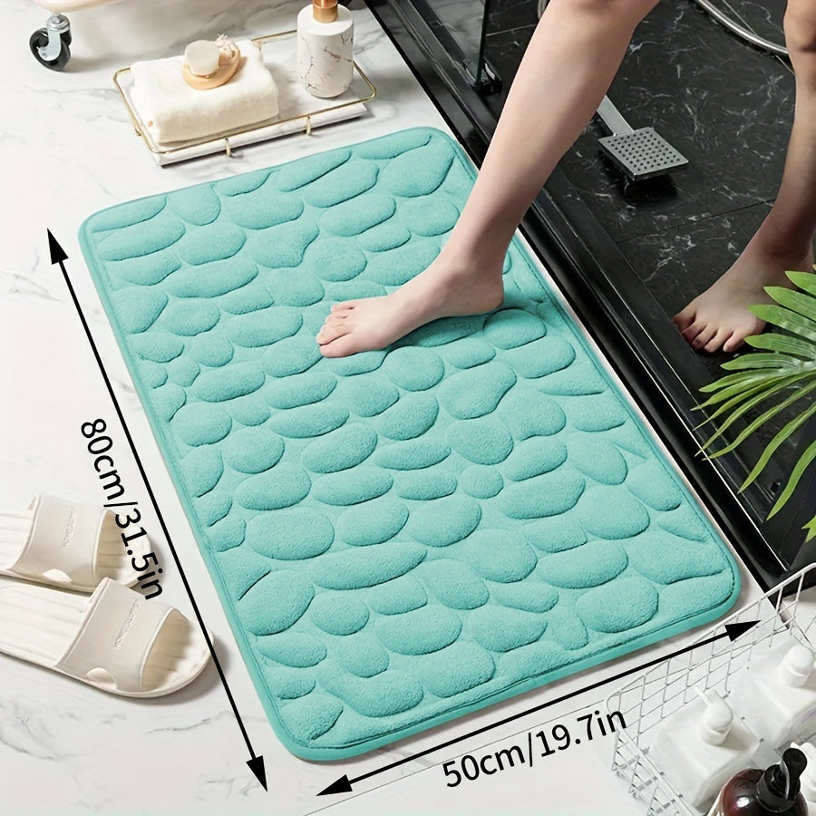 Memory Foam Bath Mat with Ultra-Absorbent Knit Fabric Non-Slip Stone Embossed Design